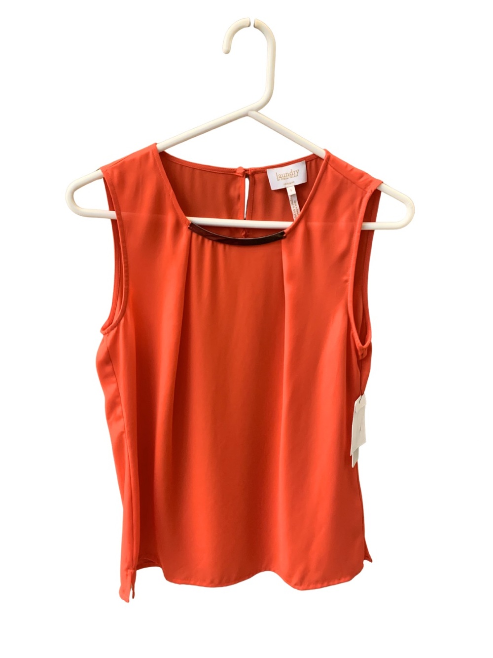 2/$30 Shelli Segal Reddish Orange Sleeveless Blouse Polished Business Minimal - Picture 3 of 9